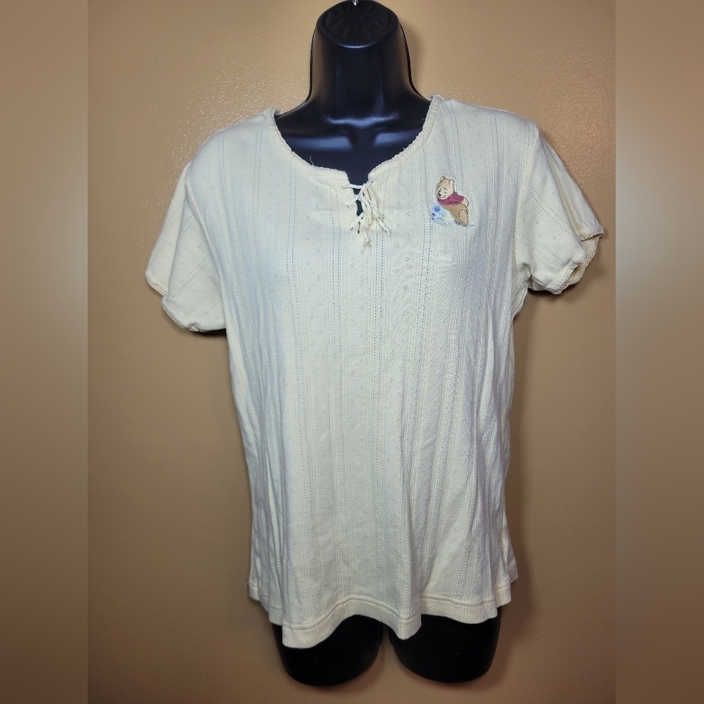 Disney Store Vintage Winnie The Pooh 100% Cotton Butter Yellow Blouse sz L